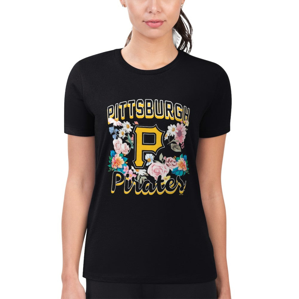Pittsburgh Pirates G-III 4Her by Carl Banks Women's Super-Slim Fit Lightweight Flowers Graphic T-Shirt - Black