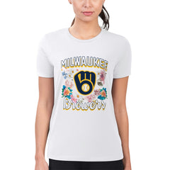 Milwaukee Brewers G-III 4Her by Carl Banks Women's Super-Slim Fit Lightweight Flowers Graphic T-Shirt - White