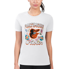 Baltimore Orioles G-III 4Her by Carl Banks Women's Super-Slim Fit Lightweight Flowers Graphic T-Shirt - White