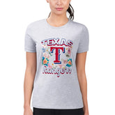 Texas Rangers G-III 4Her by Carl Banks Women's Super-Slim Fit Lightweight Flowers Graphic T-Shirt - Heather Gray