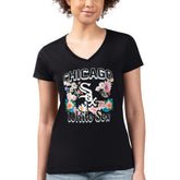 Chicago White Sox G-III 4Her by Carl Banks Women's Super-Slim Fit Lightweight Flowers Graphic V-Neck T-Shirt - Black
