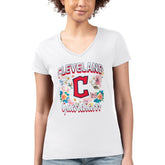 Cleveland Guardians G-III 4Her by Carl Banks Women's Super-Slim Fit Lightweight Flowers Graphic V-Neck T-Shirt - White