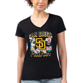 San Diego Padres G-III 4Her by Carl Banks Women's Super-Slim Fit Lightweight Flowers Graphic V-Neck T-Shirt - Black