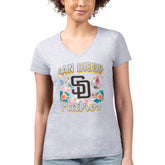 San Diego Padres G-III 4Her by Carl Banks Women's Super-Slim Fit Lightweight Flowers Graphic V-Neck T-Shirt - Heather Gray