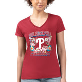 Philadelphia Phillies G-III 4Her by Carl Banks Women's Super-Slim Fit Lightweight Flowers Graphic V-Neck T-Shirt - Red