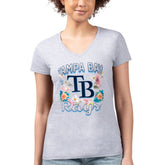 Tampa Bay Rays G-III 4Her by Carl Banks Women's Super-Slim Fit Lightweight Flowers Graphic V-Neck T-Shirt - Heather Gray