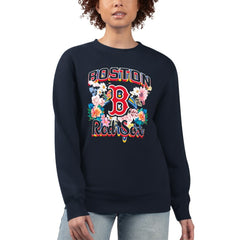 Boston Red Sox G-III 4Her by Carl Banks Women's Flowers Graphic Pullover Sweatshirt - Navy
