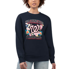 Washington Nationals G-III 4Her by Carl Banks Women's Flowers Graphic Pullover Sweatshirt - Navy