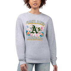 Oakland Athletics G-III 4Her by Carl Banks Women's Flowers Graphic Pullover Sweatshirt - Heather Gray