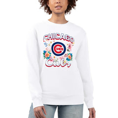 Chicago Cubs G-III 4Her by Carl Banks Women's Flowers Graphic Pullover Sweatshirt - White