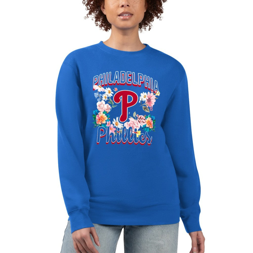 Philadelphia Phillies G-III 4Her by Carl Banks Women's Flowers Graphic Pullover Sweatshirt - Royal
