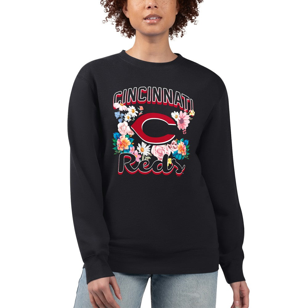 Cincinnati Reds G-III 4Her by Carl Banks Women's Flowers Graphic Pullover Sweatshirt - Black