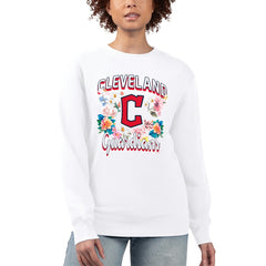Cleveland Guardians G-III 4Her by Carl Banks Women's Flowers Graphic Pullover Sweatshirt - White