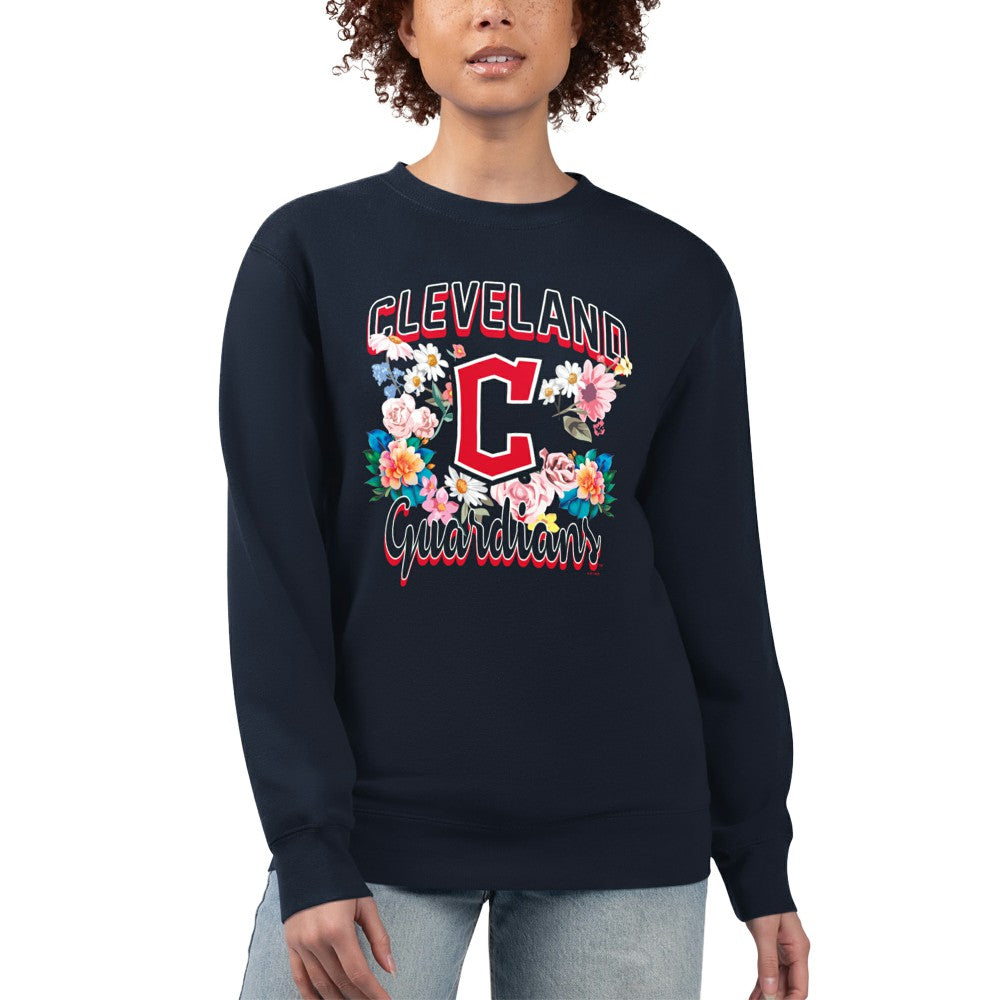 Cleveland Guardians G-III 4Her by Carl Banks Women's Flowers Graphic Pullover Sweatshirt - Navy