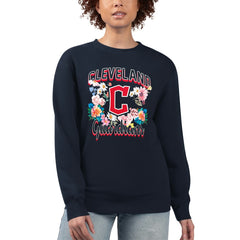 Cleveland Guardians G-III 4Her by Carl Banks Women's Flowers Graphic Pullover Sweatshirt - Navy