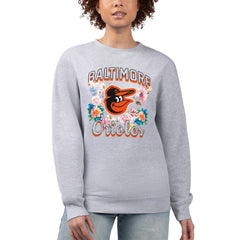 Baltimore Orioles G-III 4Her by Carl Banks Women's Flowers Graphic Pullover Sweatshirt - Heather Gray