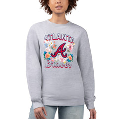 Atlanta Braves G-III 4Her by Carl Banks Women's Flowers Graphic Pullover Sweatshirt - Heather Gray
