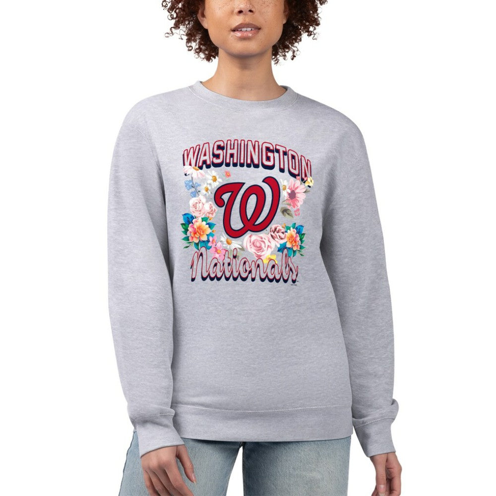 Washington Nationals G-III 4Her by Carl Banks Women's Flowers Graphic Pullover Sweatshirt - Heather Gray