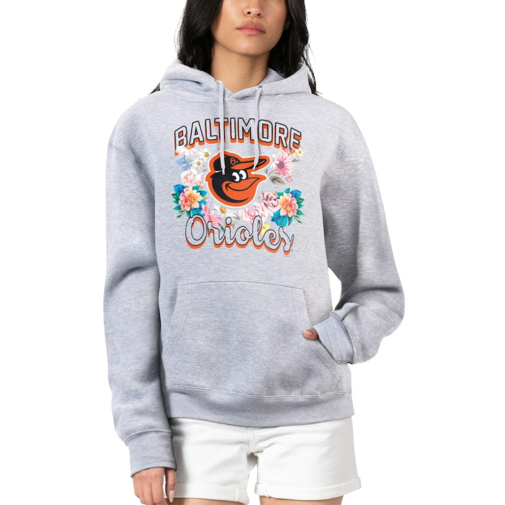 Baltimore Orioles G-III 4Her by Carl Banks Women's Flowers Graphic Pullover Hoodie - Heather Gray