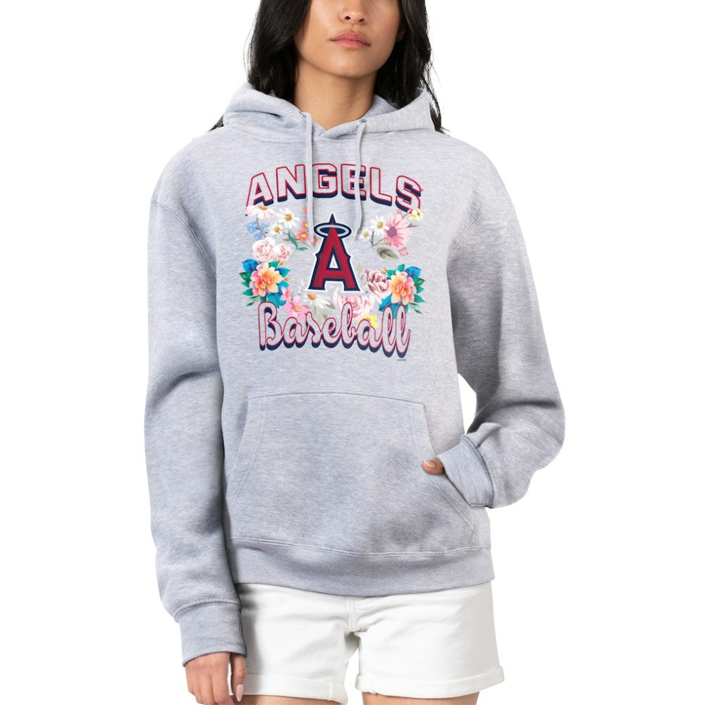 Los Angeles Angels G-III 4Her by Carl Banks Women's Flowers Graphic Pullover Hoodie - Heather Gray