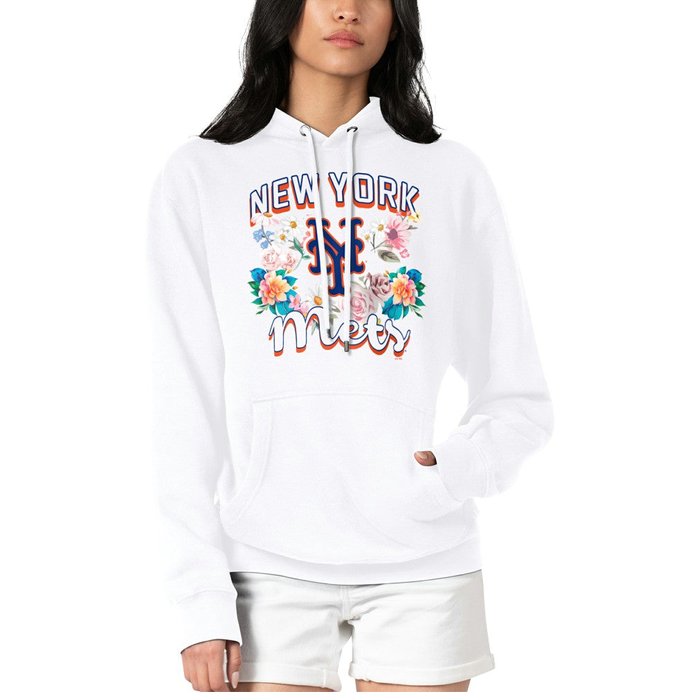 New York Mets G-III 4Her by Carl Banks Women's Flowers Graphic Pullover Hoodie - White
