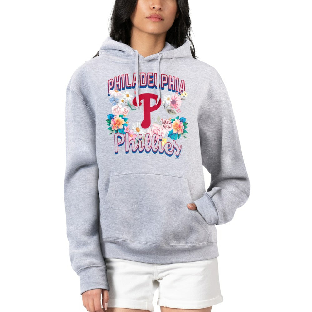 Philadelphia Phillies G-III 4Her by Carl Banks Women's Flowers Graphic Pullover Hoodie - Heather Gray
