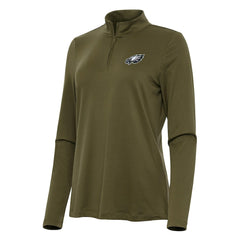 Philadelphia Eagles Antigua Women's Reprocess Quarter-Zip Top - Olive for sale