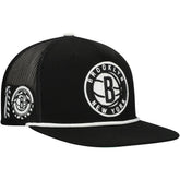 Brooklyn Nets Roper Trucker Snapback Hat - Black | Mitchell & Ness for sale