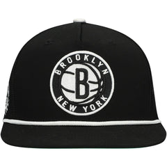 Brooklyn Nets Roper Trucker Snapback Hat - Black | Mitchell & Ness for sale