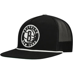 Brooklyn Nets Roper Trucker Snapback Hat - Black | Mitchell & Ness for sale