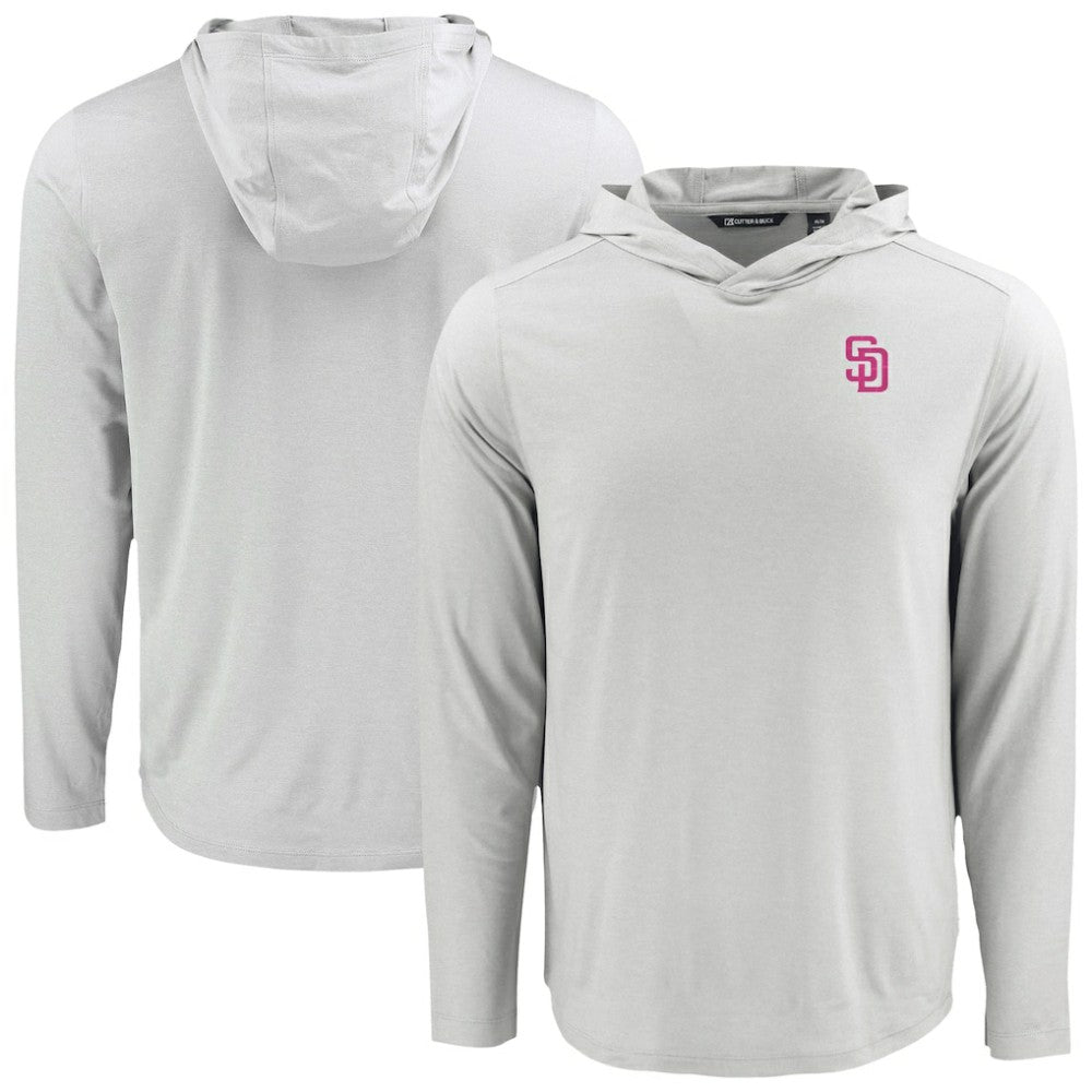 San Diego Padres Cutter & Buck Coastline Epic Comfort Recycled Eco Hoodie Long Sleeve T-Shirt - Gray