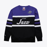 Utah Jazz Hardwood Classics Vintage Logo Head Coach Pullover Sweatshirt - Black/Purple | Mitchell & Ness sale