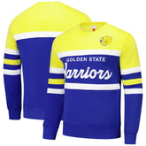 Golden State Warriors Hardwood Classics Vintage Logo Head Coach Pullover Sweatshirt sale - Royal/Gold | Mitchell & Ness online