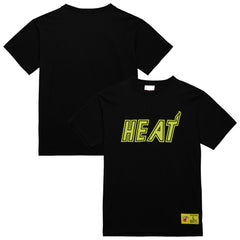 Miami Heat Hardwood Classics Neon Nights Premium T-Shirt - Black | Mitchell & Ness for sale