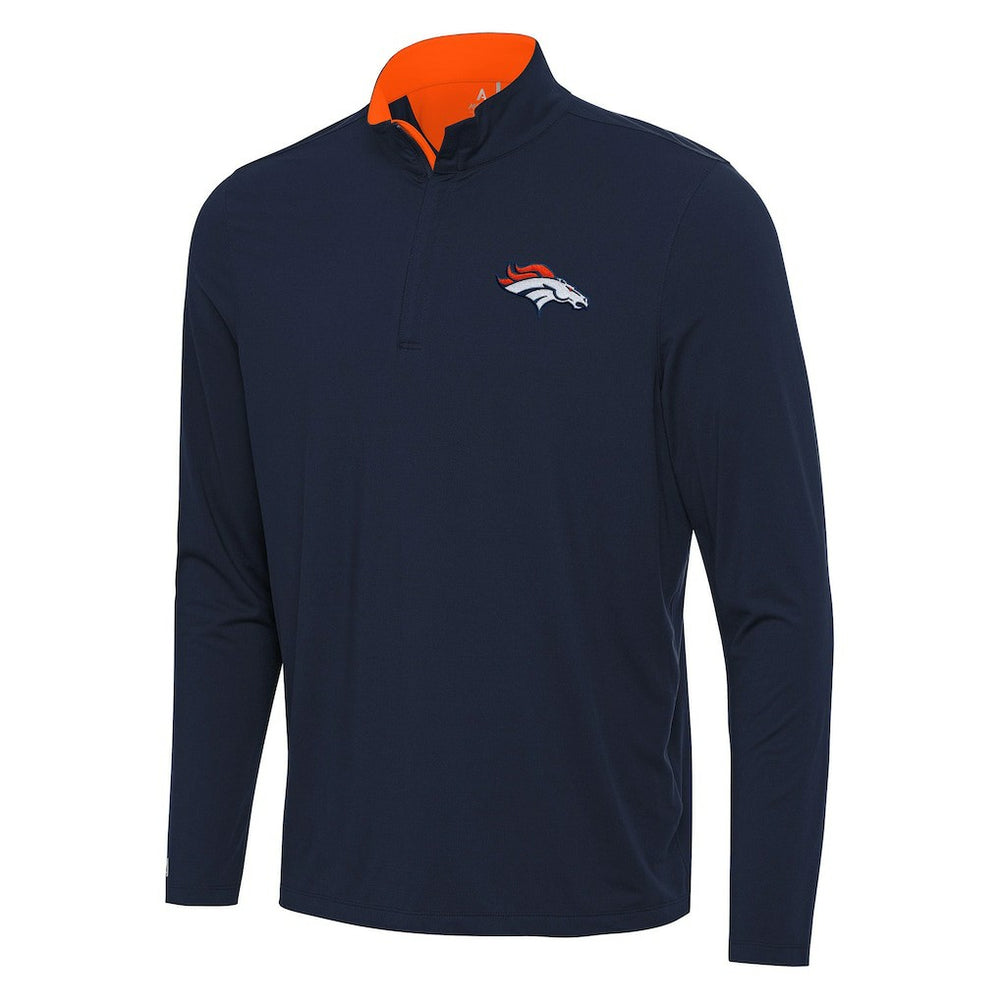 Denver Broncos Antigua Content Quarter-Zip Pullover Top - Navy/Orange on sale