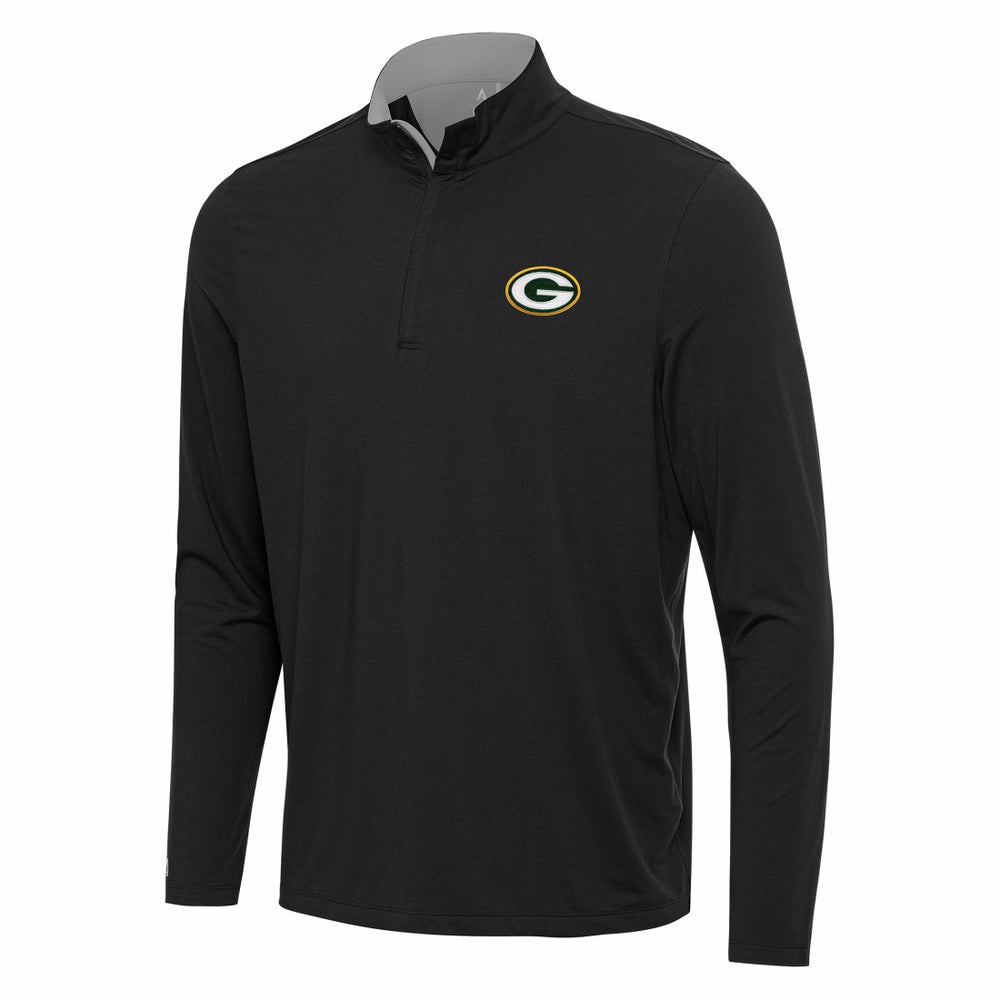 Green Bay Packers Antigua Content Quarter-Zip Pullover Top - Black/Gray for sale