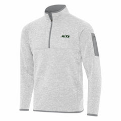 New York Jets Antigua Fortune Quarter-Zip Pullover Jacket - Heather Gray discount