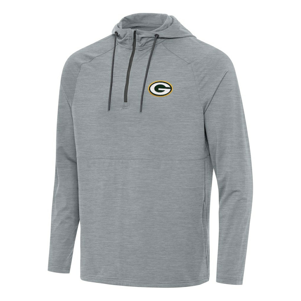 Green Bay Packers Antigua Spikes Quarter-Zip Pullover Hoodie - Heather Gray sale