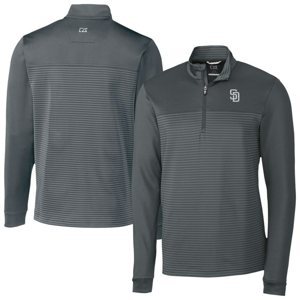 San Diego Padres Cutter & Buck Traverse Eco Stripe Tri-Blend DryTec Quarter-Zip Jacket - Gray