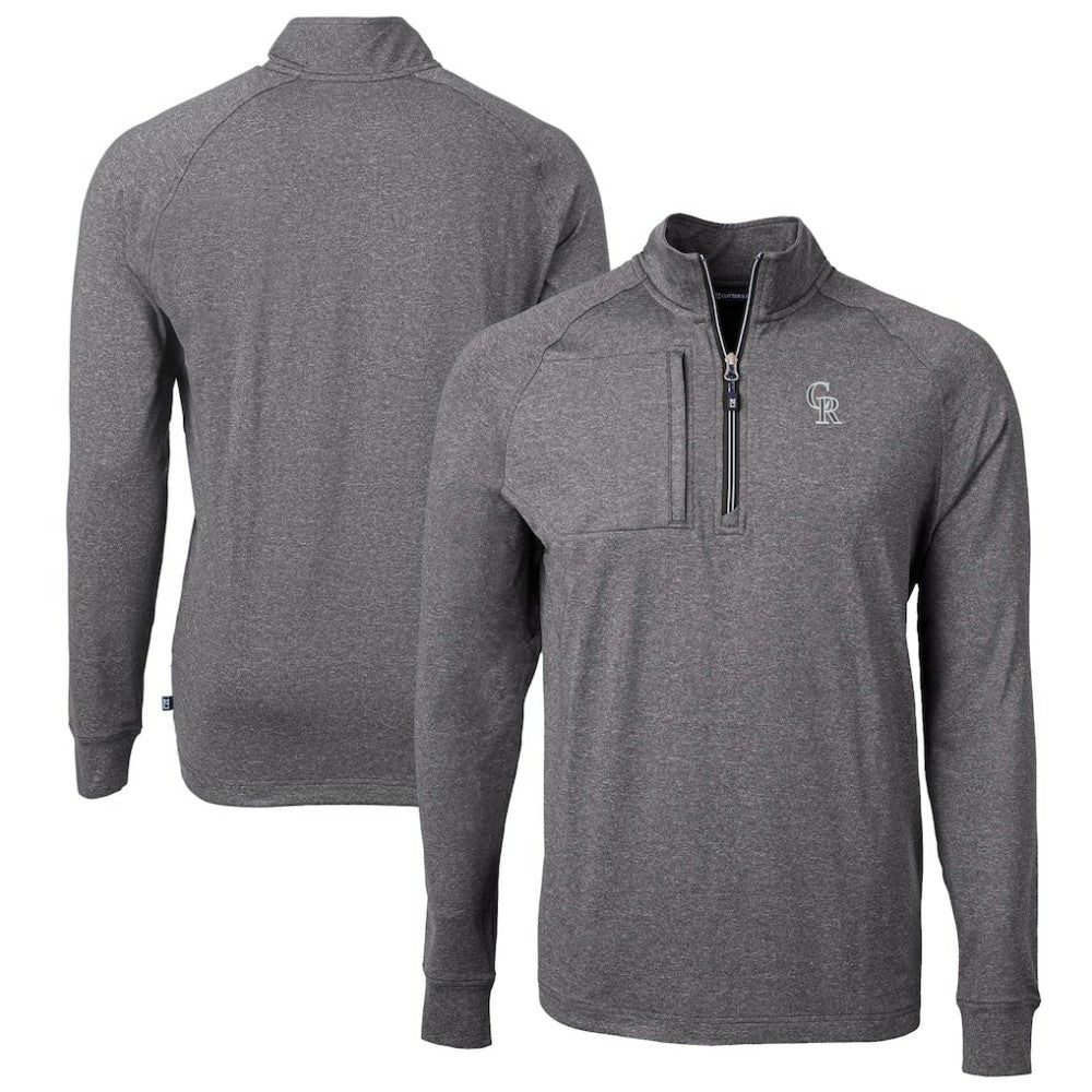 Colorado Rockies Cutter & Buck Big & Tall Adapt Eco Raglan Quarter-Zip Jacket - Heather Black