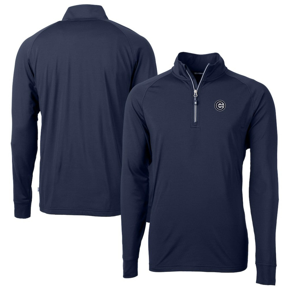 Chicago Cubs Cutter & Buck Big & Tall Adapt Eco DryTec Raglan Quarter-Zip Jacket - Navy