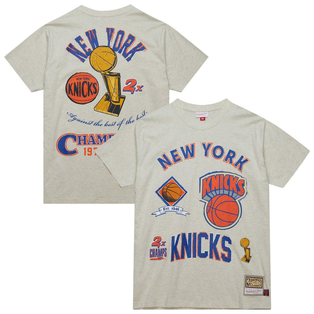 New York Knicks Hardwood Classics Legacy Defined Retro Championship T-Shirt - Oatmeal | Mitchell & Ness for sale