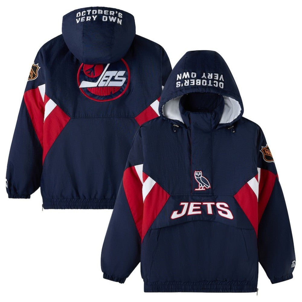 Winnipeg Jets OVO x Starter Half-Zip Hooded Jacket Navy