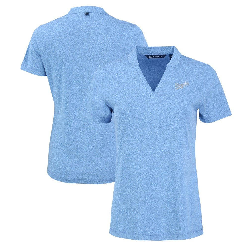 Kansas City Royals Cutter & Buck Women's Forge Stretch Blade DryTec V-Neck Polo - Heather Light Blue