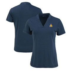 Seattle Mariners Cutter & Buck Women's Forge Stretch Blade DryTec V-Neck Polo - Heather Navy