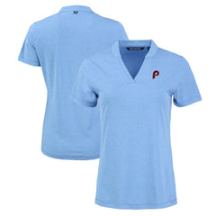Philadelphia Phillies Cutter & Buck Women's Forge Stretch Blade DryTec V-Neck Polo - Heather Light Blue