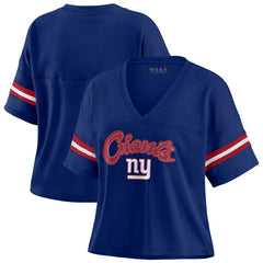 New York Giants WEAR by Erin Andrews Women's Plus Size Color Block Boxy T-Shirt - Royal/White sale