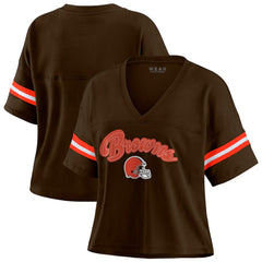 Cleveland Browns WEAR by Erin Andrews Women's Plus Size Color Block Boxy T-Shirt - Brown/White online