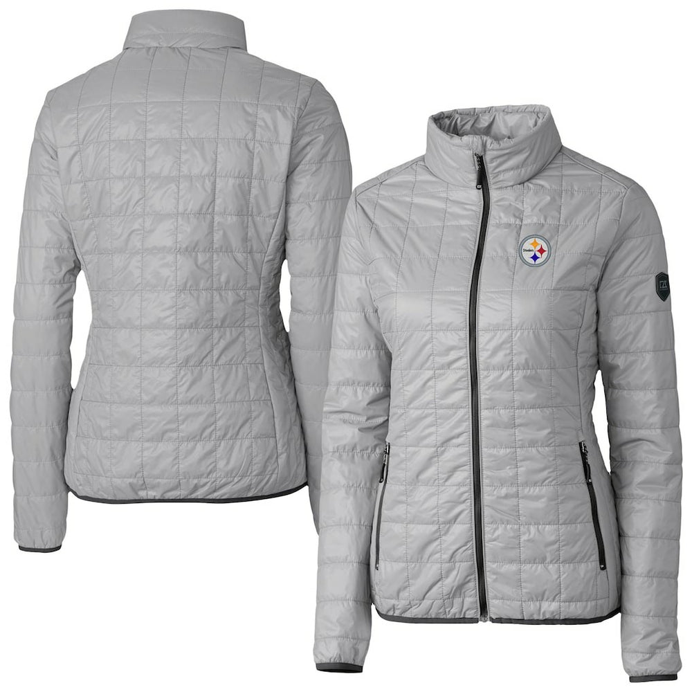 Pittsburgh Steelers Cutter & Buck Women's Rainier PrimaLoft Eco Insulated Full-Zip Puffer Jacket - Gray for sale