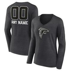 Atlanta Falcons Women's Personalized Name & Number Monochrome V-neck T-Shirt - Charcoal on sale